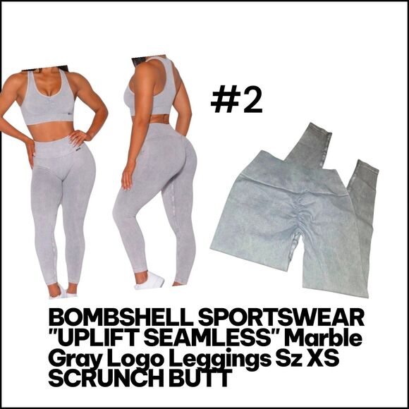 BOMBSHELL "UPLIFT" SPORTSWEAR Sz XS Scrunch Butt Workout Seamless Leggings Gray - Picture 6 of 6